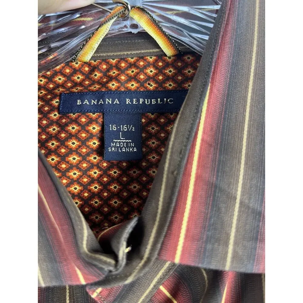 Banana Republic‎ Long Sleeve Button Down Men's Dress Shirt Size L Brown Striped